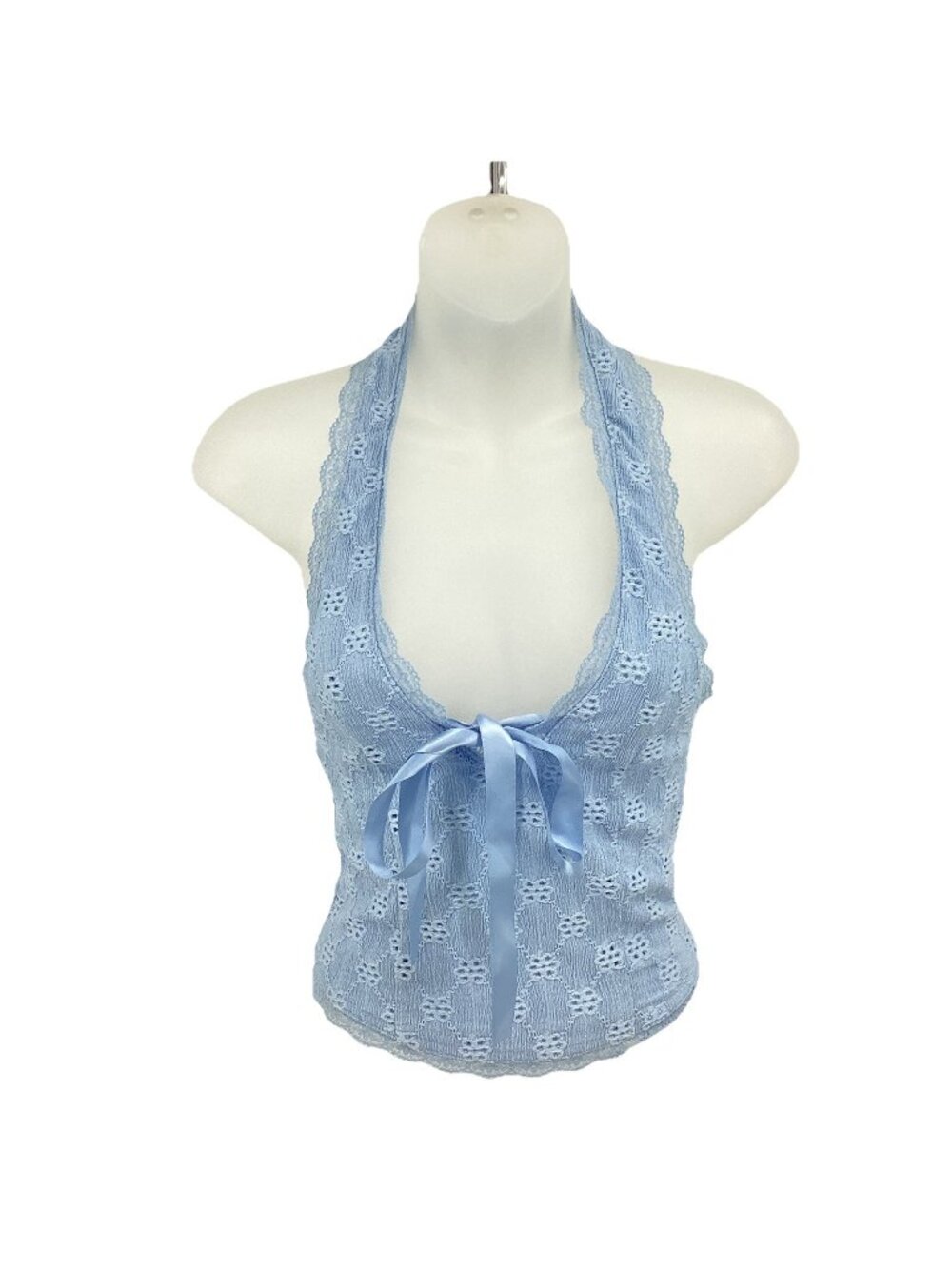 Urban Outfitters Women's Kimchi Blue Farrah Halter Neck Eyelet Top Blue Size S P